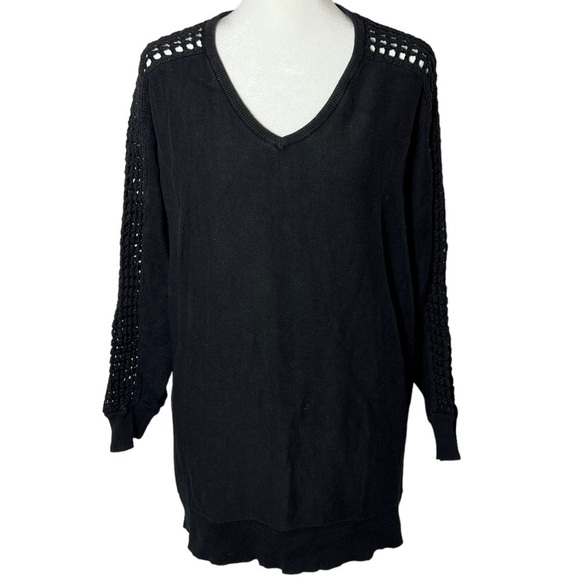 Lane Bryant Sweaters - Lane Bryant Cotton Blend Fine Knit Crochet 3/4 Sleeve V Neck Sweater SZ 14/16
